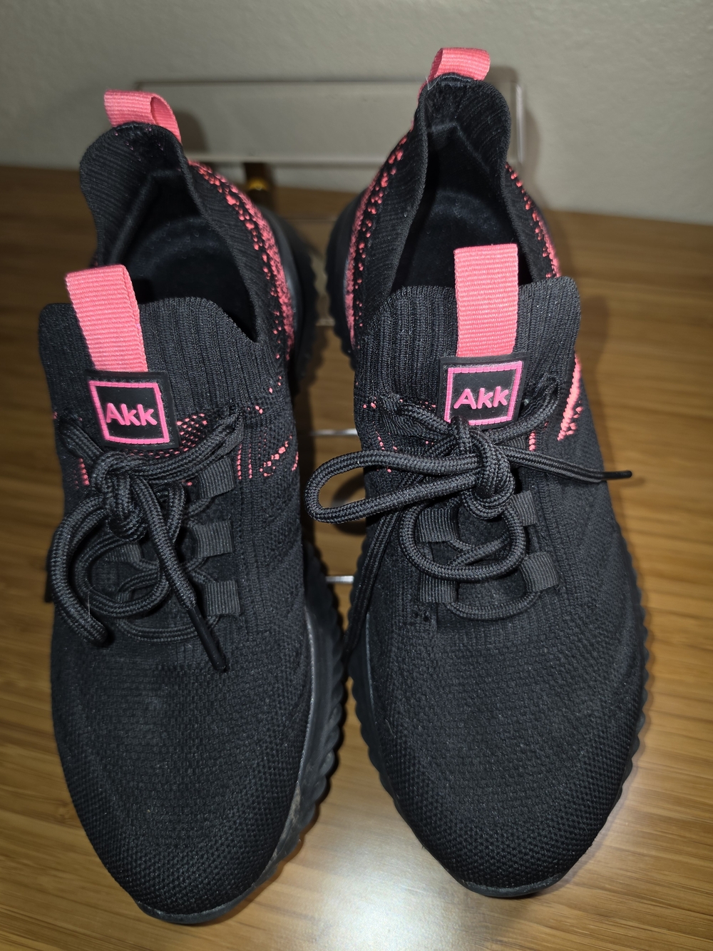 Women's Black & Pink Knit Slip-On Sneakers